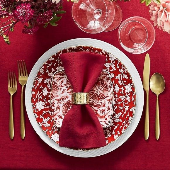 Williams Sonoma Red 100% Linen Hemstitch Rectangle Tablecloth 4 Napkins 70x90" - Picture 4 of 9